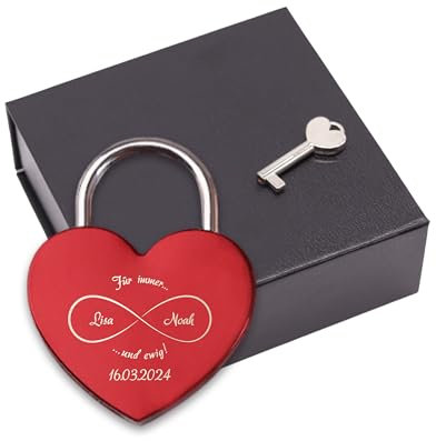 LAUBLUST Liebesschloss mit Gravur und Schlüssel inkl. Geschenkbox - Unendlichkeit Motiv - Personalisiertes Geschenk für Paare | Schloss für Brautpaare & Verliebte | Geschenk zur Hochzeit & Verlobung