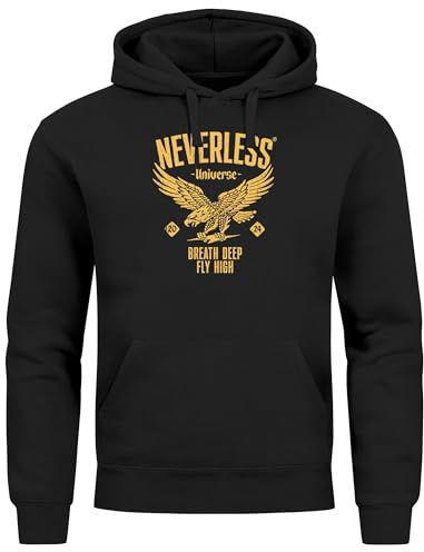Neverless® Hoodie Herren Adler Eagle Print Retro Aufdruck Vintage Design Kapuzen-Pullover Männer Fashion Streetstyle schwarz 3XL