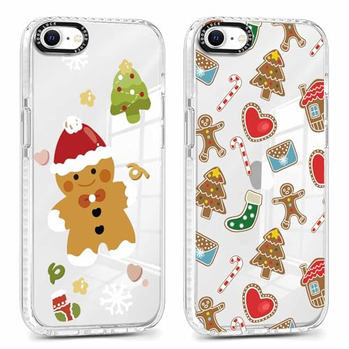 Xylota 2 Stück Weihnachten Handyhülle für iPhone 8/7/SE 2020/SE 2022 4,7 Hülle,Transparent Christmas Case mit Weihnachts Süß Muster Lebkuchenmann, Durchsichtig Weich Silikon TPU Stoßfeste Schutzhülle