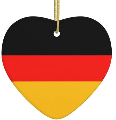 Deutschland-Flagge, Weihnachtsbaum, Keramik, zum Aufhängen, einfacher herzförmiger Anhänger, Weihnachtsschmuck mit goldenem Seil