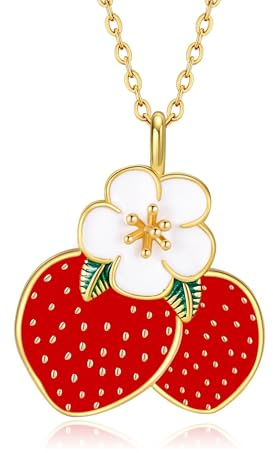 VENACOLY Erdbeer Halskette 925 Sterling Silber, roter Erdbeer Anhänger Frucht Schmuck Geschenke für Frauen Damen und Liebhaberinnen