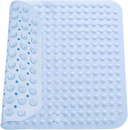 Tappetino da doccia, 48 x 48 cm, antiscivolo, per massaggio, antiscivolo, con ventosa, lavabile in lavatrice, sauna, doccia, quadrato (azzurro)