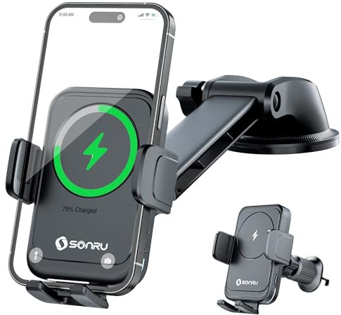 SONRU Handyhalterung Auto mit Ladefunktion,15W Kfz Handyladestationen Handy Halterung Auto Induktives Laden,Handyhalterung Auto Lüftung Saugnapf für Samsung iPhone LG Google Pixel