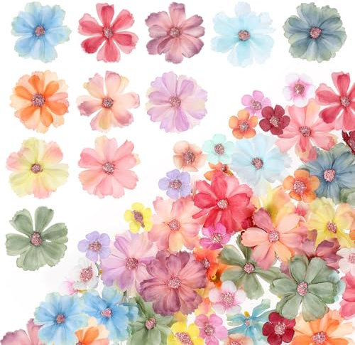 Auiremrti 150 Stück kleine Kunstblumen zum Basteln, Mini-Kunstblumenköpfe,Stoffblumen,Kleine Seidenblütenköpfe für DIY-Girlanden, Zuhause,Party-Dekoration