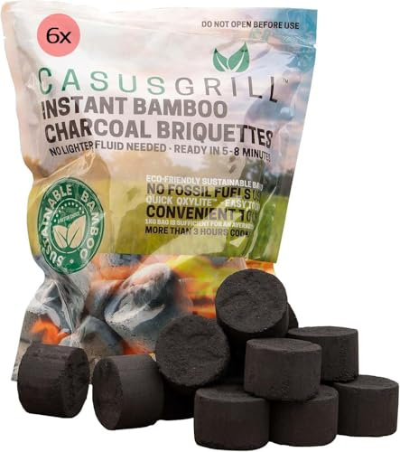 Grillbriketts Bambus 6x1 kg Holzkohle Quick Oxylite BBQ Grillbrennstoff | raucharm, grillbereit in 5–8 Minuten, ohne Anzünder, 3 Stunden Brenndauer, geruchsneutral, BBQ, umweltschonend, Grillkohle