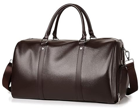 Wasserdichte Herren-Reisetasche aus Leder mit Schuhfach, Wochenend-Übernachtungstasche für Herren, mit Tasche für trockene und nasse Tasche für Herren, braun