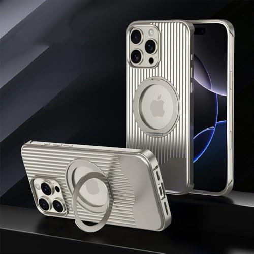SETNGB Magnetic telescopic bracket metal anti-fall mobile phone case for iPhone 15 16 Pro Max 16 Plus wireless charging shockproof protective case,gray,For iPhone 15