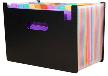 LIMEQKI Dokumentenmappe A4 25 Fächer, Dokumententasche A4 Mit Farbenfrohe, Partitionen Mappe Ordner Fächermappe Sammelmappe Binder Ordnungsmappe Dokumenten Organizer (Schwarz)