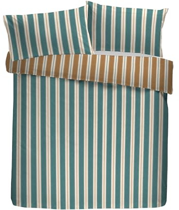 Appletree Heritage Duvet Cover Set, 100% Cotton, King Size 230x220cm, Teal, Striped Pattern with Frill Pillowcases, 68 Pick, Orange