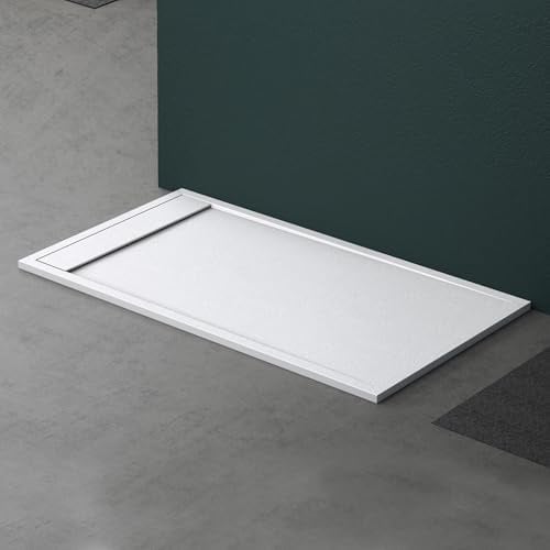 Mai & Mai Receveur de Douche Blanc Rectangulaire 90x160x3cm | Fabriqué en Résine, Bac à Douche Extra-plat, Receveur Antiglisse pour Salle de Bain, Géo10