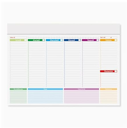 Planner da Tavolo Settimanale 43x31 cm, Made in Italy – Planning Ufficio con 52 Fogli, Testata in Cartoncino, Carta Uso Mano per Appunti e Logistica (Neutro, Singolo)