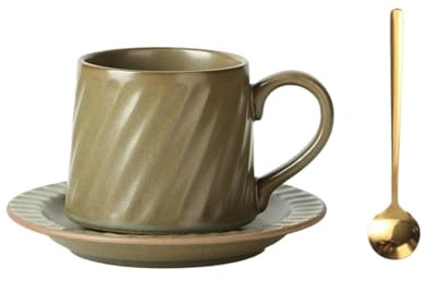 DFHS46JK Coffee Mug Retro Ceramic Spotted Striped Cup Mug Afternoon Tea Milk Coffee Italian Nostalgic Saucer Spoon Coffee Cup