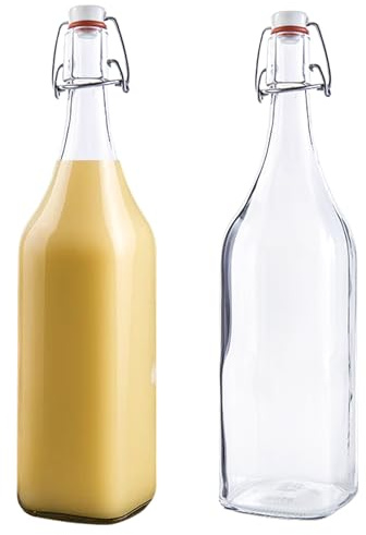 Devitre 2x Glasflasche 1000ml mit Bügelverschluss und Etiketten