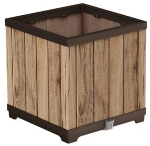 Keter Deco Square Pflanzkübel 61 Liter – 45,5x45,5x45,5 cm, wetterfest, mit Wasserreservoir und Wasserstandsanzeiger, Design: Pinie