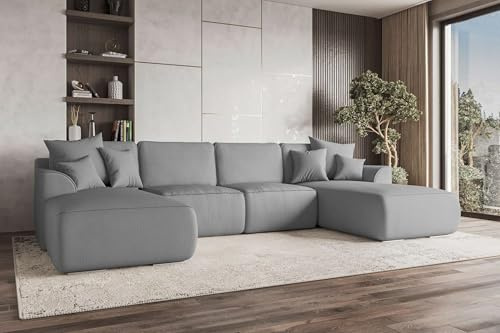 99rooms Gusto Wohnlandschaft Polsterecke Couchgarnitur Velours Monolith Silber mit Schlaffunktion