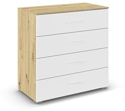 Rauch Möbel ADITIO, Kommode, Farbe Weiß/Eiche Artisan, Breite 80 cm | Sideboard im zeitlosen Stil, 4 Schubladen, Soft-Close-Funktion, für Schlafzimmer, Gästezimmer, Wohnzimmer, Garderobe, Flur