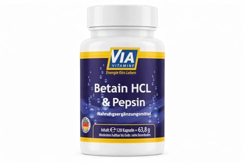 Betain HCL + Pepsin 120 Kapseln, 1700mg Betain HCL, hochdosiert, in Deutschland hergestellt