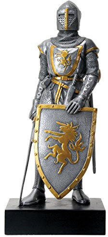 Silver Colored French Knight Design Standing Statue in Full Armor