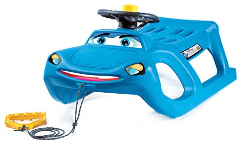 Zigi-Zet Lenkschlitten - in Form eines Autos, mit Stahlschlitten und Seil - mit Lenkrad und Hupe