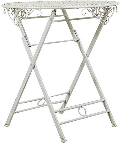 Biscottini Outdoor Eisentisch 70 x 76 cm | klappbarer Gartentisch aus Eisen | Weißer Balkontisch