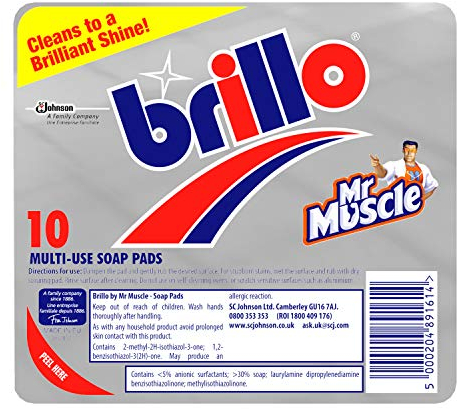Mr Muscle Brillo Pad, Multi-Use Steel Wool Soap Pads for Kichen Cleaning, Pack of 10
