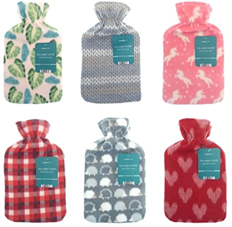 Hot Water Bottle with Soft Fleece Cover Random Design