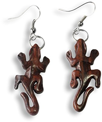 ISLAND PIERCINGS Gecko Ohrringe Hänger Handarbeit Holz ER256