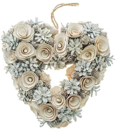 White Pinecone Heart Wreath