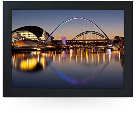Portable Lap Desk Tray (Tyne Bridge Sundown) Handmade Wooden Frame, Beanbag Cushioned Bottom | Computers, Laptops, Meals, Food | L0109 Black