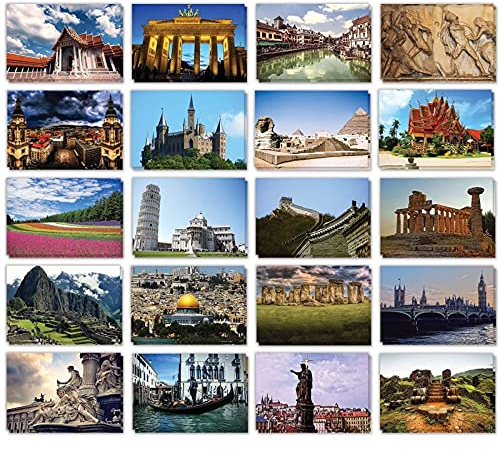 Best Paper Greetings Ansichtskarten aus aller Welt (Set, 40 Stück) - 20 Verschiedene Motive, z.B. Brandenburger Tor (Berlin), Machu Picchu (Peru), Schiefer Turm von Pisa (Italien) - 350g/m² - 10 x 15 cm
