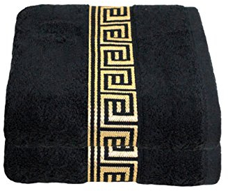 Julie Julsen 2er Pack Saunatücher Reine Baumwolle Qualität 600 GSM Saunatuch Strandtuch Schwarz-Gold 80 x 200 cm