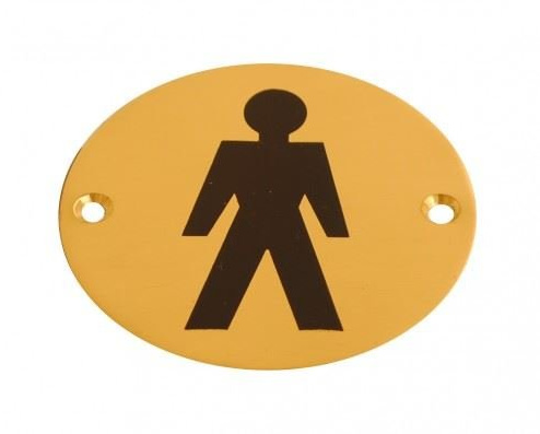 Dzina Toilet Door Sign 75mm Screen Printed Brass Male Pack of 1