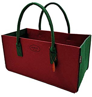 RAIKOU KULT Filz-Tasche Shopper NEU Filzkorb Einkaufstasche Henkeltasche Zeitungskorb Stabile Kaminholztasche Zeitungsständer auch für Spielzeug Garten Picknick Strand (Rot/Kieferngrün,50x25x25cm)