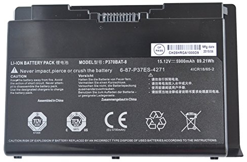 P370BAT-8 6-87-P37ES-427 6-87-P37ES-4271 Laptop Akkus für Clevo P370EM P370SM P370SM3 P370EM3 P370SM-A P375SM P377SM-A P751ZM Series for Sager NP9380 NP9380-S NP9390 (15.12V 5900mAh 89.21Wh)