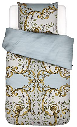 ESSENZA Bettwäsche Georgina Ornamente Blumen Blüten Blätter Wendeoptik Baumwollsatin, Größe:200 cm x 200 cm, Farbe:Iceblue