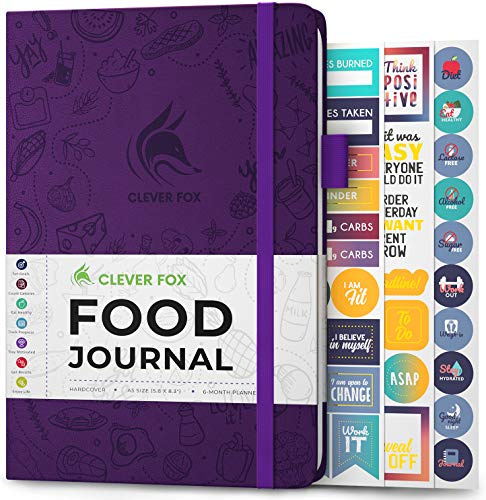 Clever Fox Food Journal for Women & Men, Weight Loss Tracker, Purple | Compact 14.5 x 21cm daily diet diary, food & fitness log, track meals, calories & nutrients, calorie counting notebook