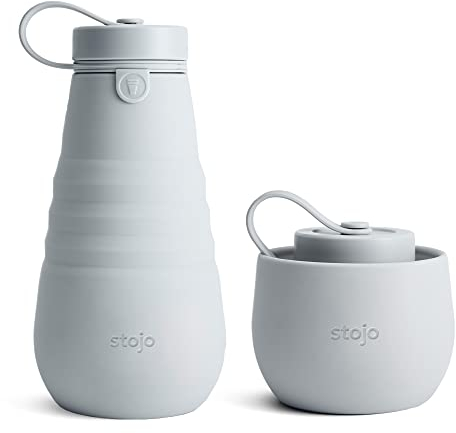 STOJO Collapsible Bottle - 20oz / 592ml - Reusable & Leakproof Silicone Travel Water Bottle for Sport, School, & Everyday Use - Screw-Top Cap - Portable - Dishwasher Safe - Cashmere