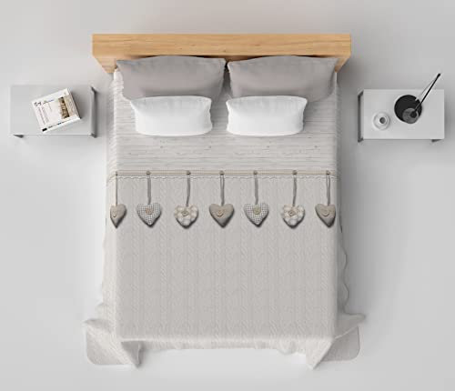 HomeLife Copriletto Matrimoniale Estivo Cotone Made In Italy [260x280] | Coperta Cotone Leggera per Letto Matrimoniale | Copri Letto due Piazze con Fantasia Cuori Shabby Chic | Beige