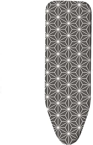 Vinsani Modern Extra Large Universal Fit Ironing Board Cover Multi Fit New Foam Back Padding 100% Cotton Easy Fit, 140 x 52 cm, Made in EU – Grey Star (Iron Board not Included)