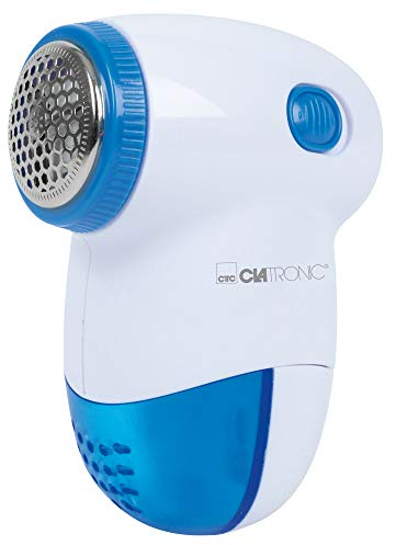 Clatronic TC 3758 Textil Mini-Cleaner, zur effektiven Entfernung von Fusseln und kleinen Knötchen, 3-Fach federnd gelagertes Edelstahlmesser, klein und handlich, weiß/blau, 52x98x74 mm