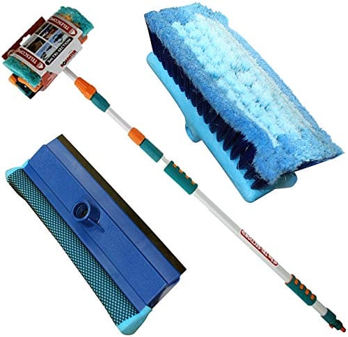 3M Heavy Duty ALUMINIUM TELESCOPIC Water Fed 9 Feet Extendable Car Van Trucks Caravans Conservatories Boats, Decking Wash Window Cleaning SQUEEGEE Brush Soft Cushioned Grip UK FREE P&P