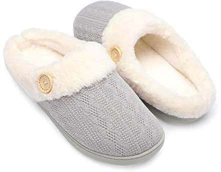 Chantomoo Frauen House Hausschuhe Bequeme Memory Foam Plüsch Schlafzimmer Kunstpelz gefüttert gestrickte warme Hausschuhe Slip-On leichte Schuhe, Indoor Outdoor Anti-Rutsch-Gummisohle Gemütliche