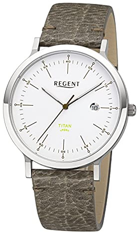 REGENT Herrenuhr mit veganem nachhaltigen Lederband 40 MM Titan Gehäuse Quarz Datum BA-704