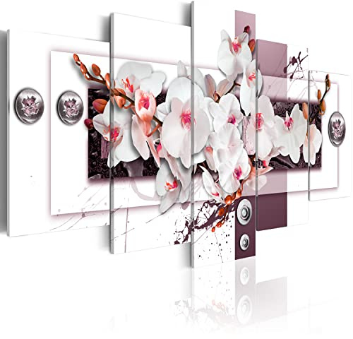 B&D XXL - Leinwandbild Glasbild Abstrakt Orchidee, 100x50 cm, 5-teilig | Hochwertige Leinwand, sofort aufhängbar, ideal fürs Wohn- oder Schlafzimmer, wasserfest und lichtecht, langlebig, stilvoll