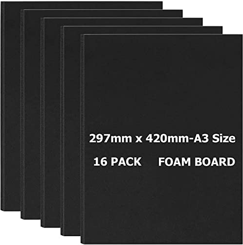 STARVAST Confezione da 16 cartoncino, schiuma nera, A3, 5 mm, piastra in schiuma di polistirolo, bordo nero per arte, presentazioni, scuola, ufficio (297 x 420 mm)
