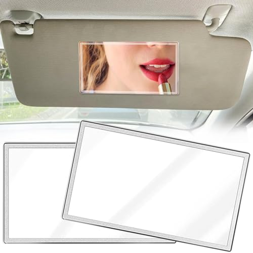 Benaton 2 Stück Auto Kosmetikspiegel Edelstahl, Auto Sonnenblende HD Make-up Spiegel, Sonnenschutz Kosmetikspiegel Sonnenblende, für Auto Badezimmer- Oder Schlafzimmerwand(4,3x 2,6Zoll)