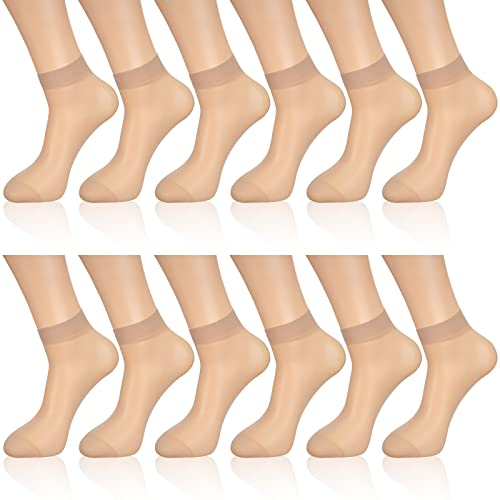 Geyoga 12 Paires de Socquettes Transparentes Fines en Nylon (Couleur Nude, M)