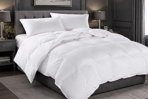 HitlineUK Luxury Double Size Duvet, 13.5 TOG Goose Feather And Down, All Season Duvet Cotton Bed Quilt, Soft Classic White, Perfect For Cosy Nights
