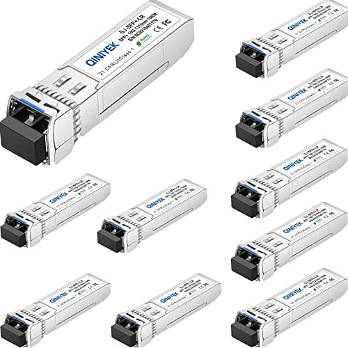 QINIYEK【10Pack 10GBase-LR SFP+ Transceiver, 10G Singlemode SFP+ LC-Modul für Cisco SFP-10G-LR, Ubiquiti UF-SM-10G, Meraki MA-SFP-10GB-LR, Mikrotik, Supermicro, Netgear(SMF,1310nm,10~20km,DDM)
