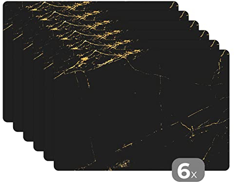 Set de Table Marbre - Noir - Or - Chic - Aspect marbre - Design Lot de 6 Dessous de Table 45x30 cm Lavable